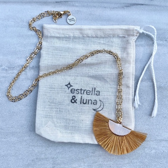 Pure Silk Fan Tassel Boho 22K Gold Necklace - Picture 7 of 9